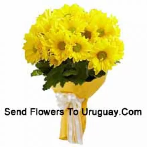 A Beautiful Hand Bunch Of 18 Yellow Gerberas With Seasonal Fillers