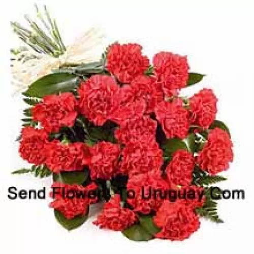 A Beautiful Bunch Of 24 Red Carnations With Seasonal Fillers