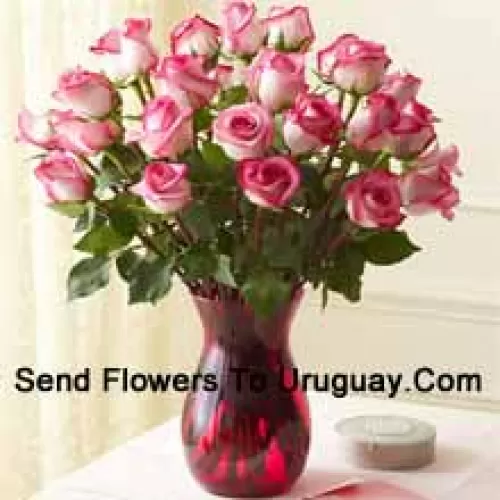 24 Dual Toned Roses In A Glass Vase