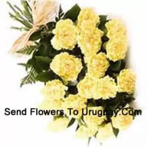 Bunch Of 18 Yellow Carnations With Seasonal Fillers