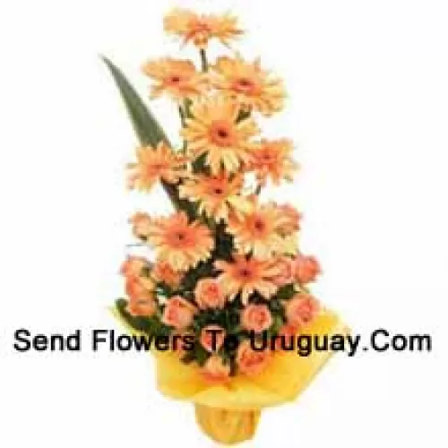 Basket Of Orange Gerberas and Orange Roses