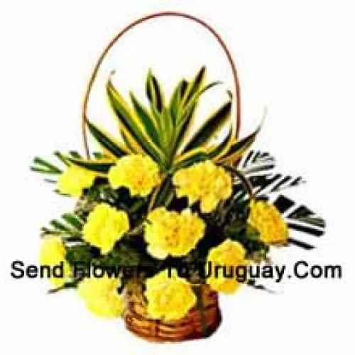 Basket Of 12 Yellow Carnations