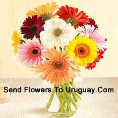 Assorted Colored Daisies In A Glass Vase