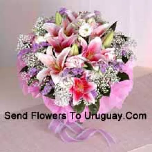 Hand Bunch Of Exclusive Pink Lilies