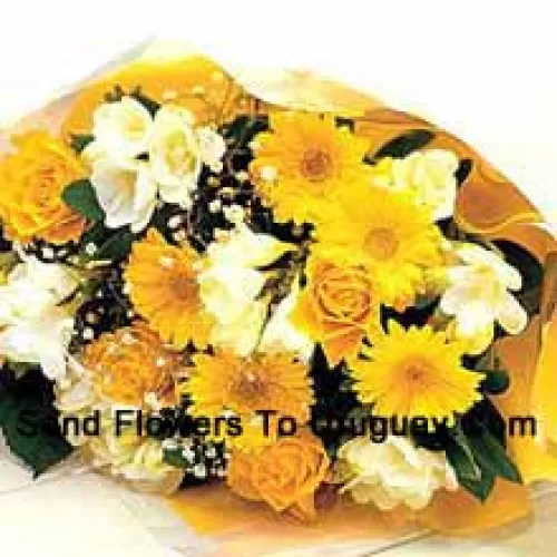 Bunch Of 6 Yellow Daisies With 6 Yellow Roses