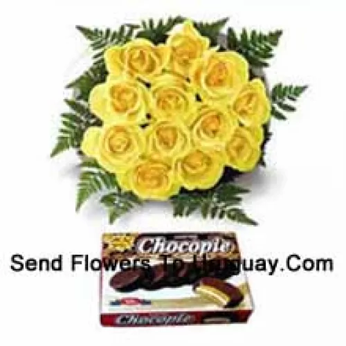 Bunch Of 12 Yellow Roses And A Box Of Chocolate