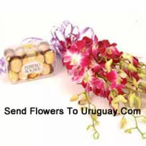 Bunch Of Orchids With 16 Pcs Ferrero Rocher