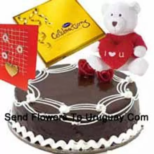 1 Kg Truffle Cake, A Box Of Cadbury's Celebration Pack, I Love You Teddy Bear And A Free Greeting Card